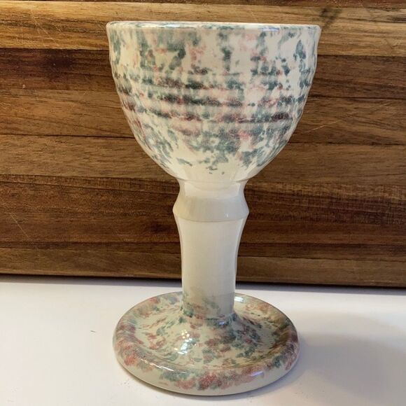 Vintage Artisan‎ Made Studio Pottery Speckled Pastel Pair of Goblets Drinkware - Picture 3 of 7